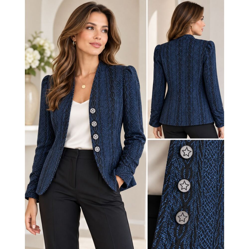 Vintage Doncaster Dark Blue Textured Blazer Star Buttons XS/S